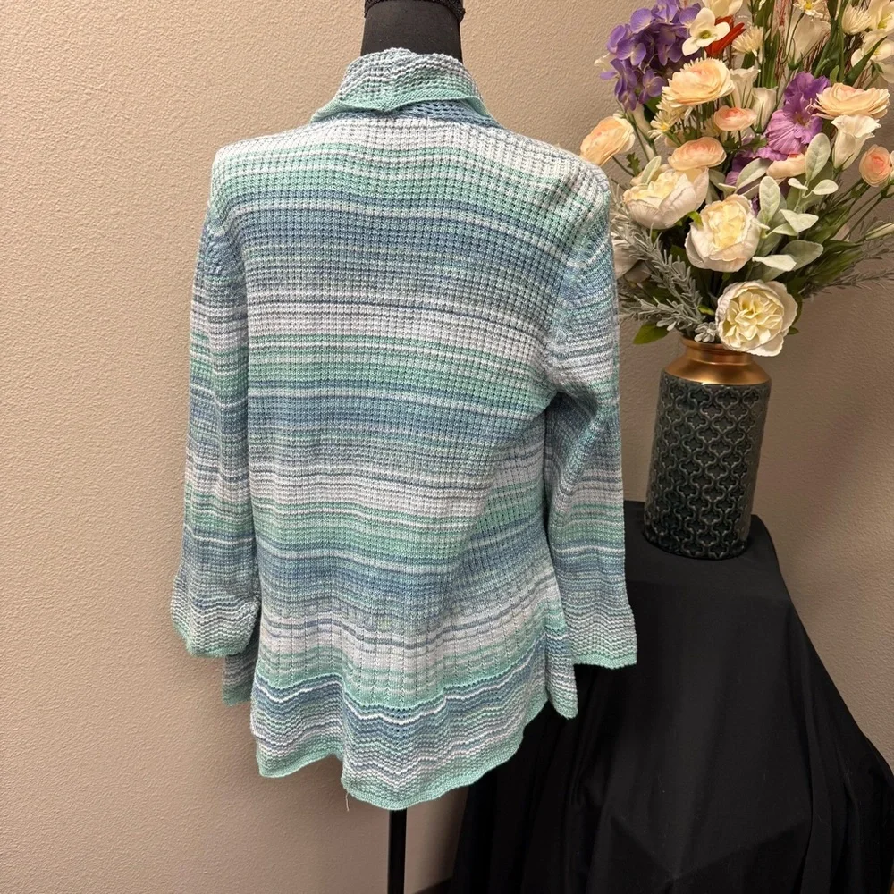 Alfred Dunner Aqua Knit Cardigan M | Open Front Layered Sweater Set Spring - Picture 3 of 8